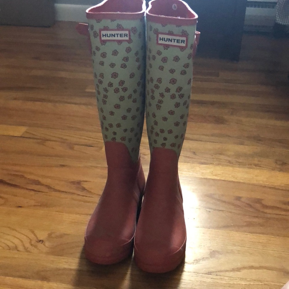 Floral Hunter rain boots - coral&mint